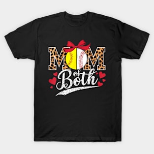 Mom Of Both Leopard Mom Baseball Softball Mother'S Day Women T-Shirt T-Shirt